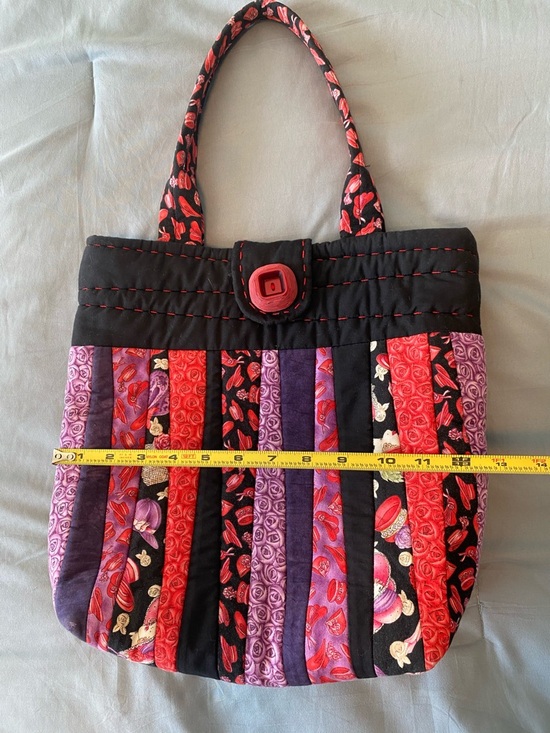 Handmade Quilted Striped Tote Bag in Black, Red & Purple “ Red Hat Society “ - Picture 9 of 11